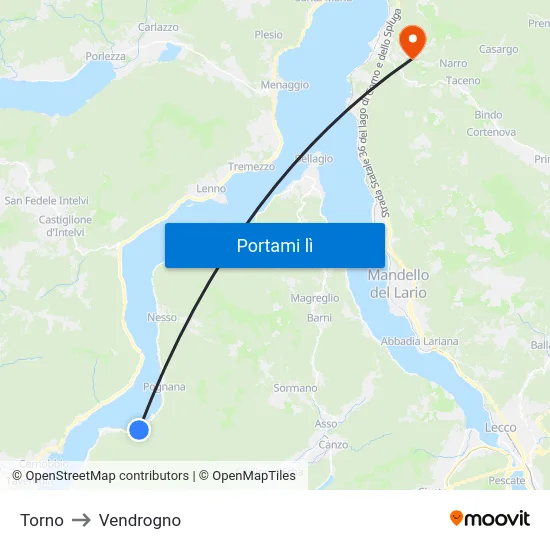 Torno to Vendrogno map