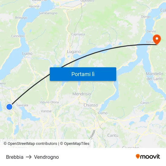 Brebbia to Vendrogno map