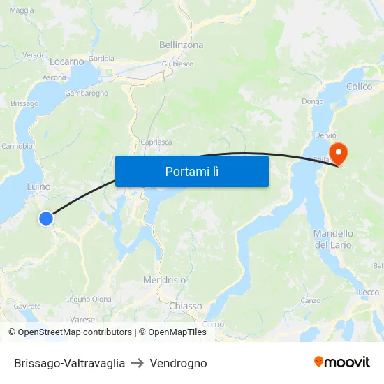 Brissago-Valtravaglia to Vendrogno map