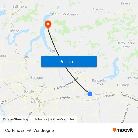 Cortenova to Vendrogno map