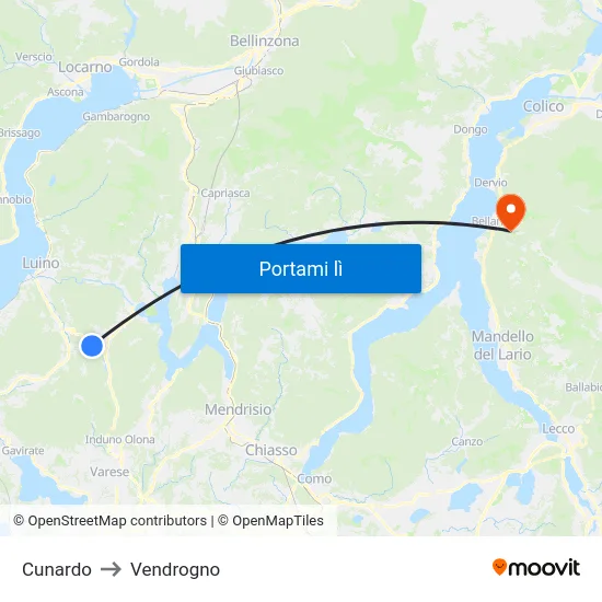 Cunardo to Vendrogno map