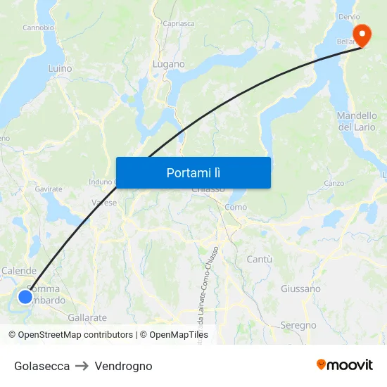 Golasecca to Vendrogno map