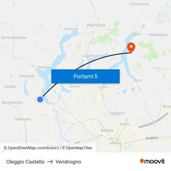 Oleggio Castello to Vendrogno map