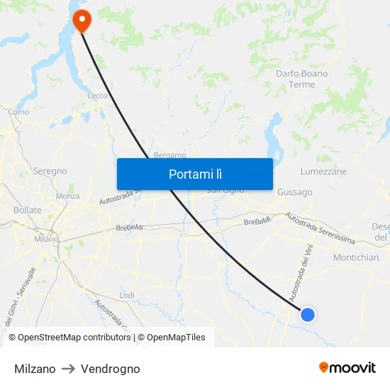 Milzano to Vendrogno map
