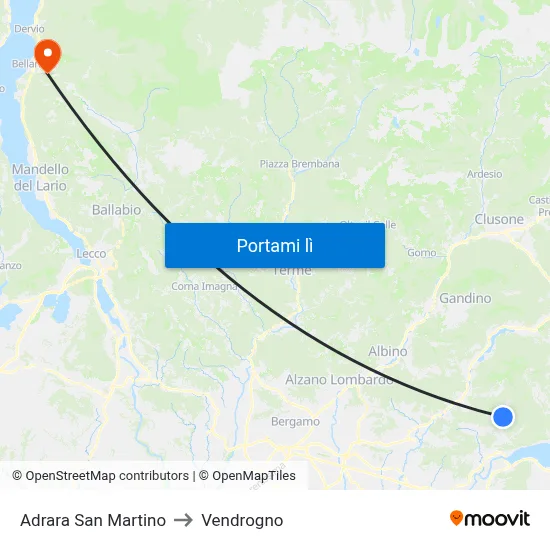 Adrara San Martino to Vendrogno map