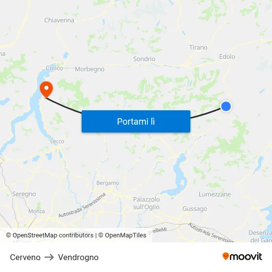 Cerveno to Vendrogno map