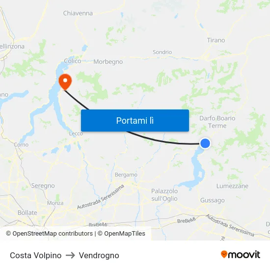 Costa Volpino to Vendrogno map
