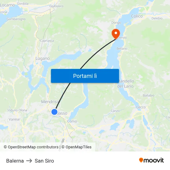 Balerna to San Siro map