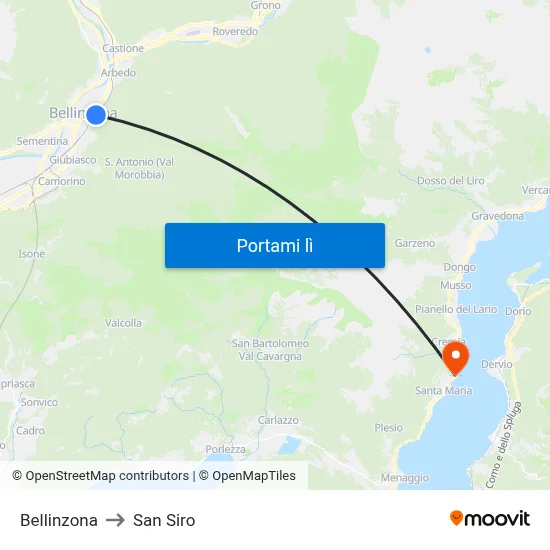 Bellinzona to San Siro map