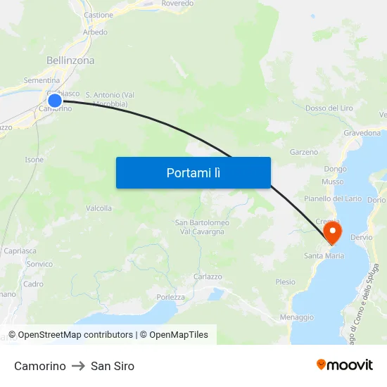 Camorino to San Siro map
