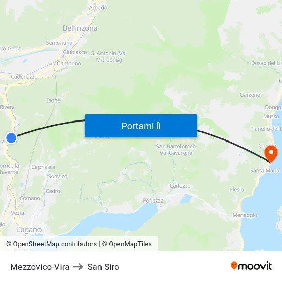 Mezzovico-Vira to San Siro map