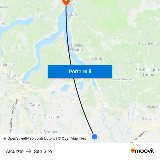 Aicurzio to San Siro map