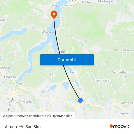 Airuno to San Siro map