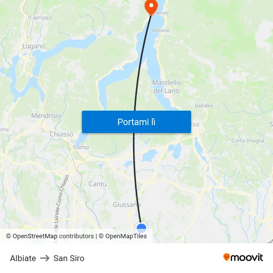 Albiate to San Siro map