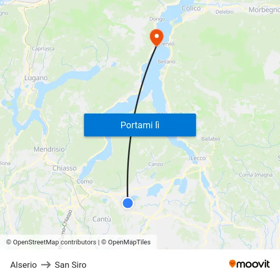 Alserio to San Siro map