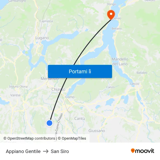 Appiano Gentile to San Siro map