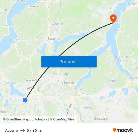 Azzate to San Siro map