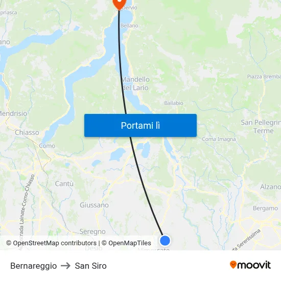 Bernareggio to San Siro map