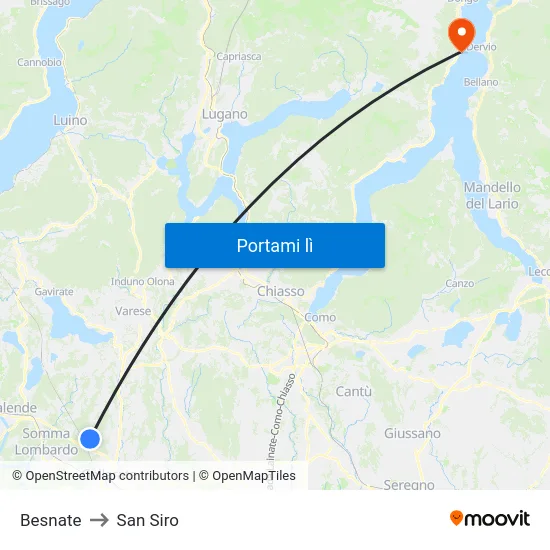 Besnate to San Siro map
