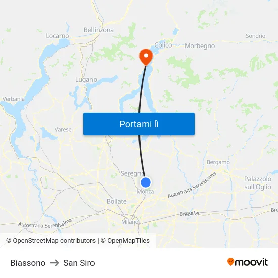 Biassono to San Siro map