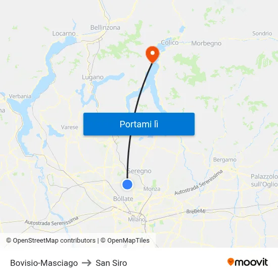 Bovisio-Masciago to San Siro map