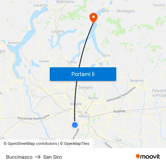 Buccinasco to San Siro map