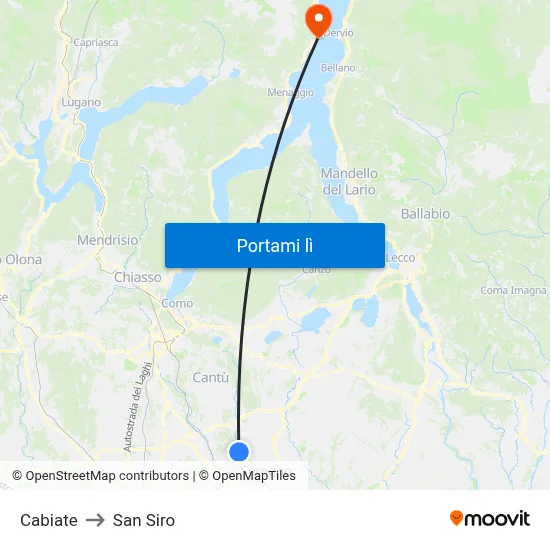 Cabiate to San Siro map