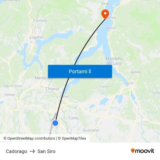 Cadorago to San Siro map