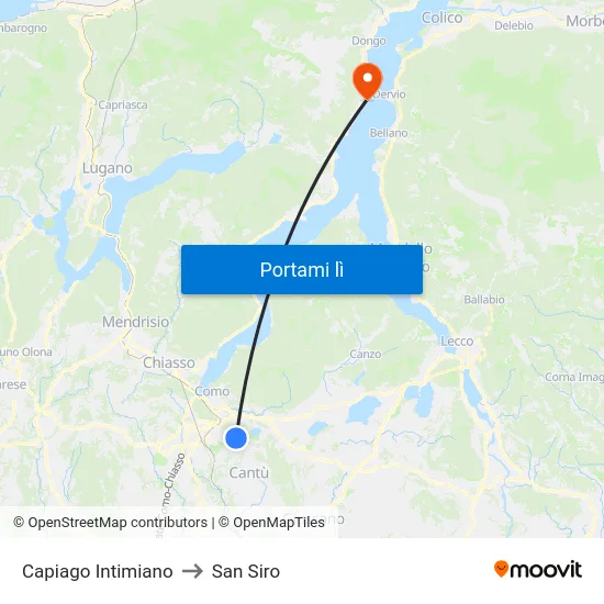 Capiago Intimiano to San Siro map