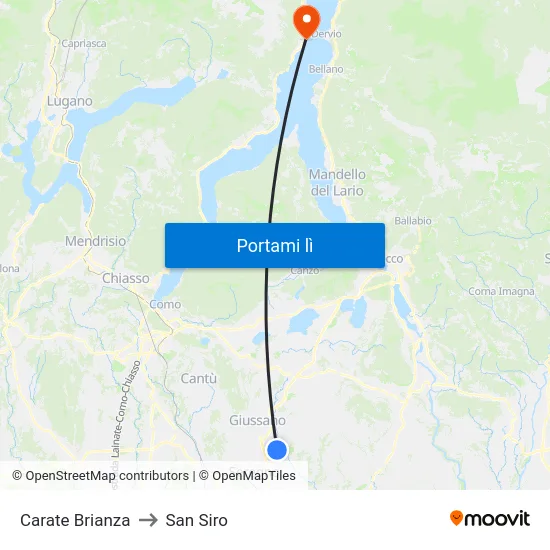 Carate Brianza to San Siro map