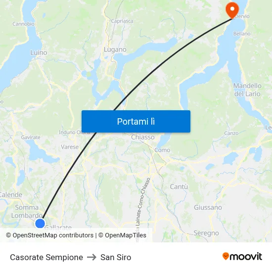 Casorate Sempione to San Siro map