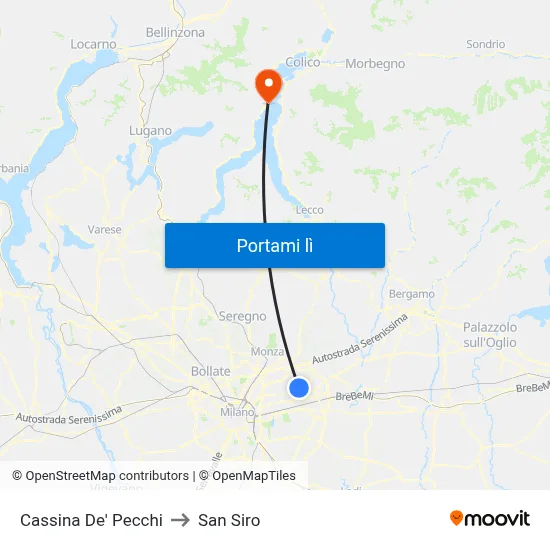 Cassina De' Pecchi to San Siro map