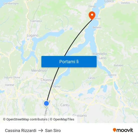Cassina Rizzardi to San Siro map