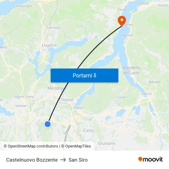 Castelnuovo Bozzente to San Siro map