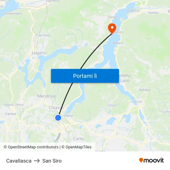 Cavallasca to San Siro map
