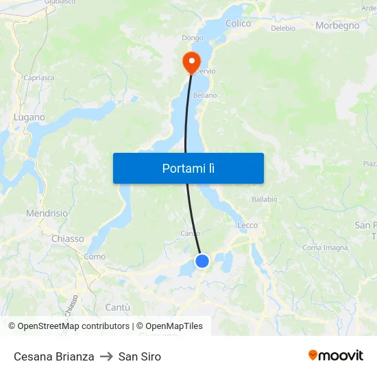 Cesana Brianza to San Siro map
