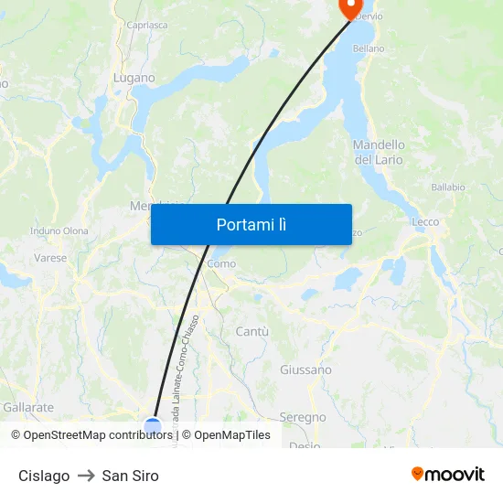 Cislago to San Siro map