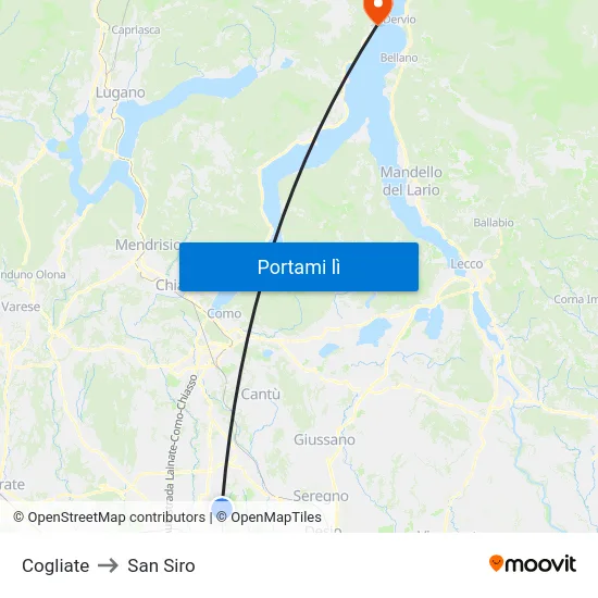 Cogliate to San Siro map