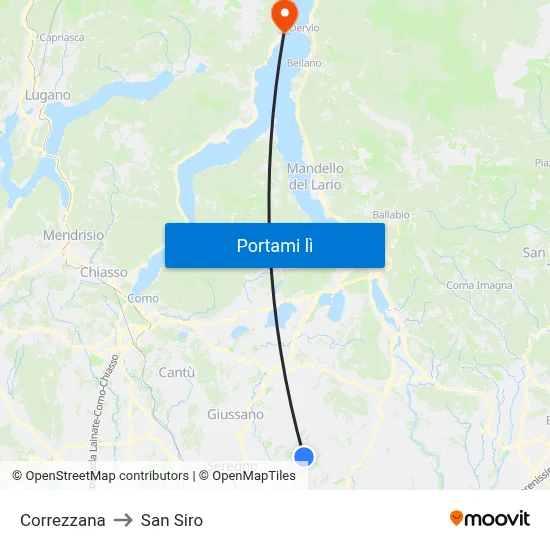Correzzana to San Siro map