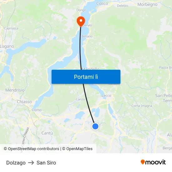 Dolzago to San Siro map