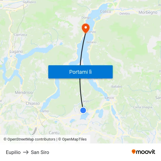 Eupilio to San Siro map