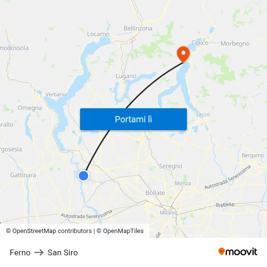 Ferno to San Siro map