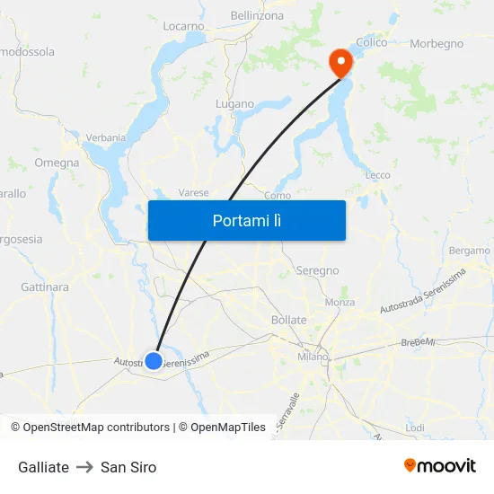 Galliate to San Siro map