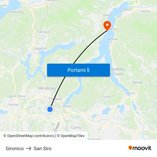 Gironico to San Siro map