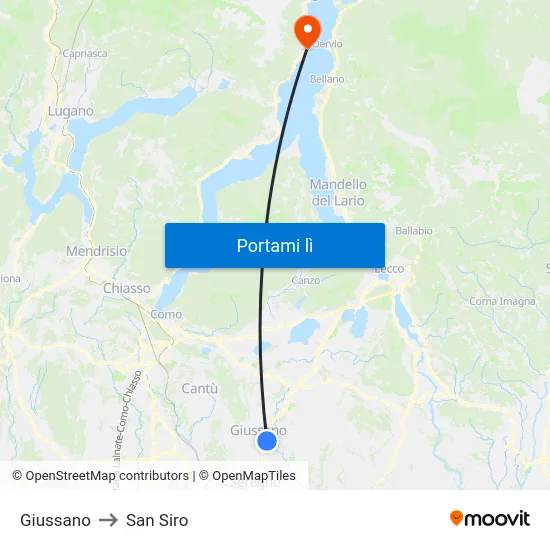 Giussano to San Siro map