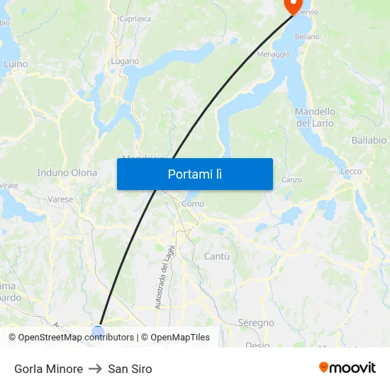 Gorla Minore to San Siro map