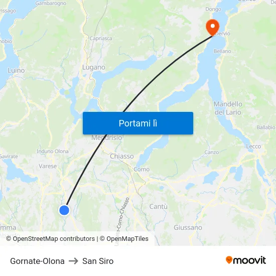 Gornate-Olona to San Siro map