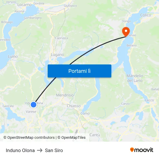 Induno Olona to San Siro map