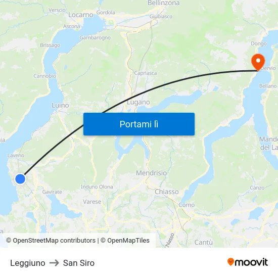 Leggiuno to San Siro map