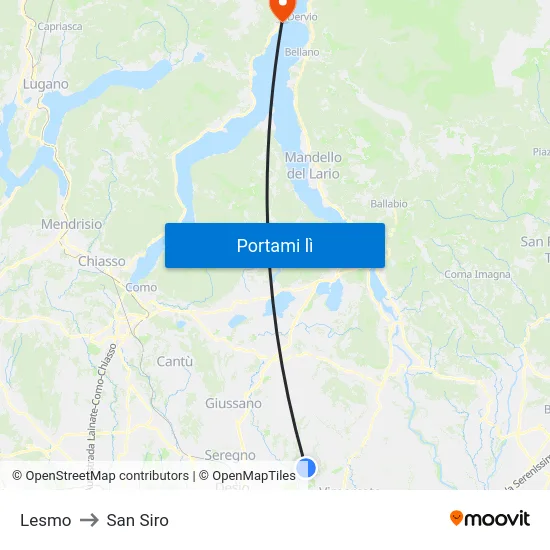 Lesmo to San Siro map